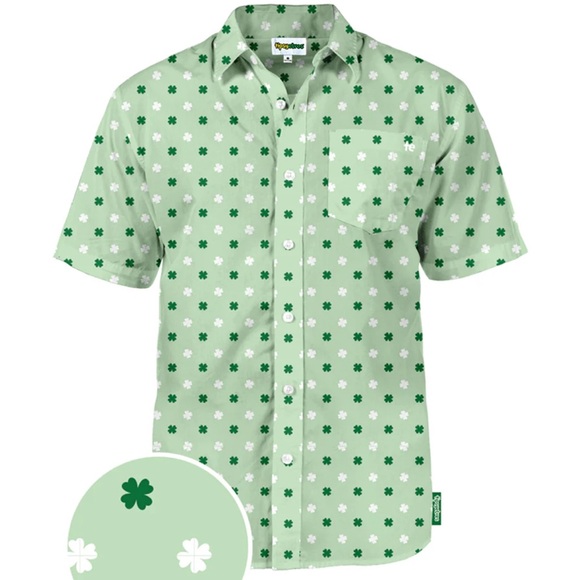 Tipsy Elves Women's St. Patrick's Day Button-Down Shirt - Green Clover Print, Fun Holiday Top